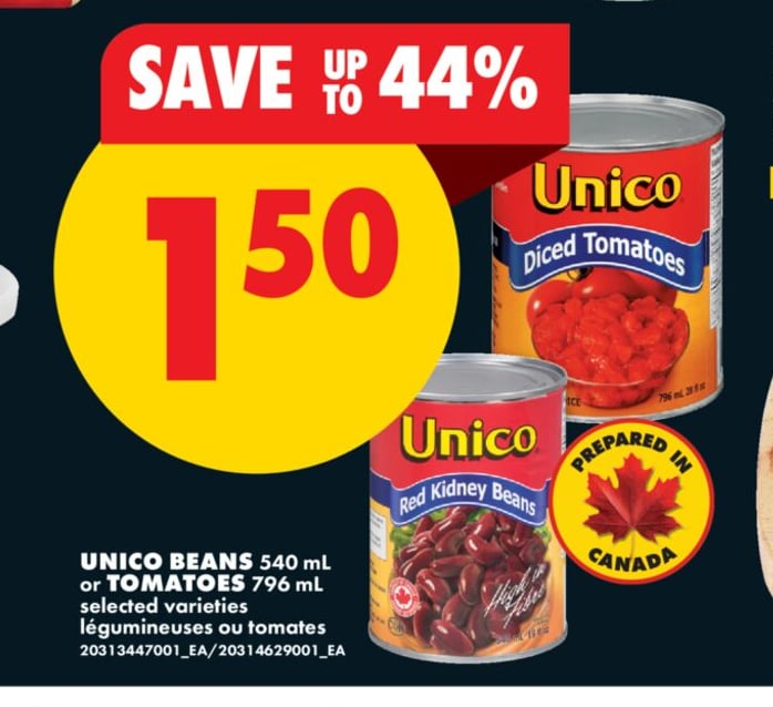 UNICO BEANS, 540 ML OR TOMATOES, 796 ML