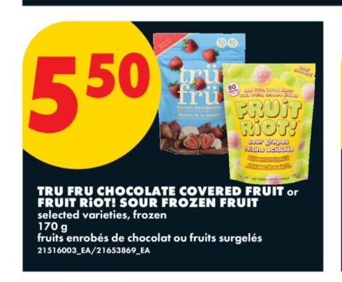 TRU FRU CHOCOLATE COVERED FRUIT OR FRUIT RIOT! SOUR FROZEN FRUIT, 170 G