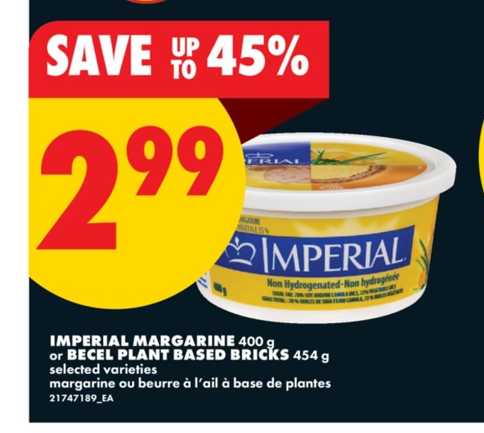 IMPERIAL MARGARINE, 400 G OR BECEL PLANT BASED BRICKS, 454 G