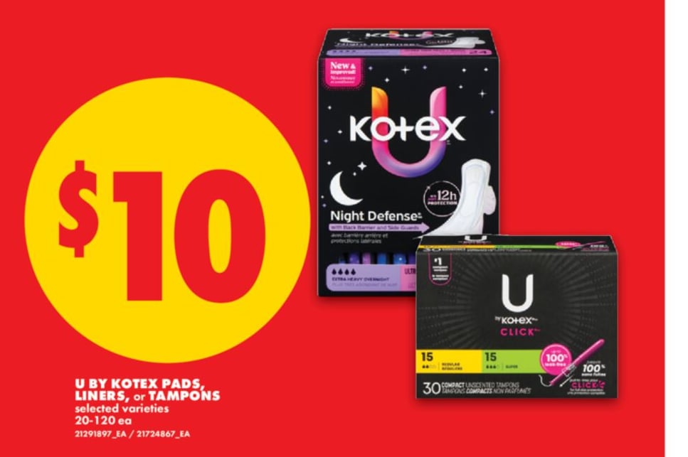 U BY KOTEX PADS, LINERS, OR TAMPONS, 20-120 ea