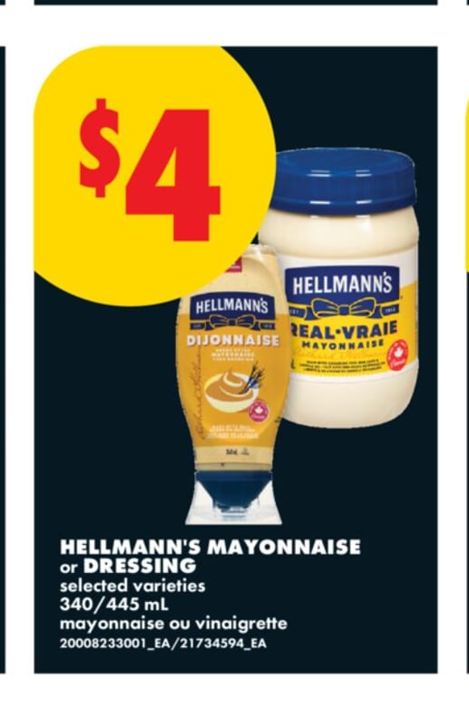 HELLMANN'S MAYONNAISE OR DRESSING, 340/445 ML