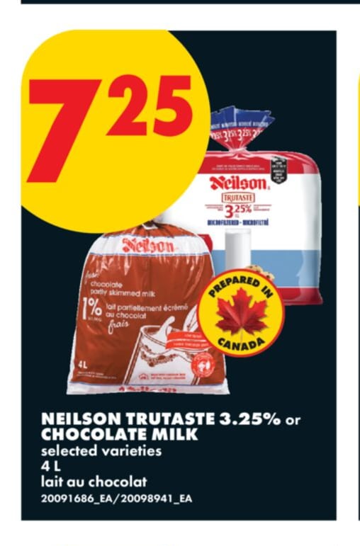 NEILSON TRUTASTE 3.25% OR CHOCOLATE MILK, 4 L