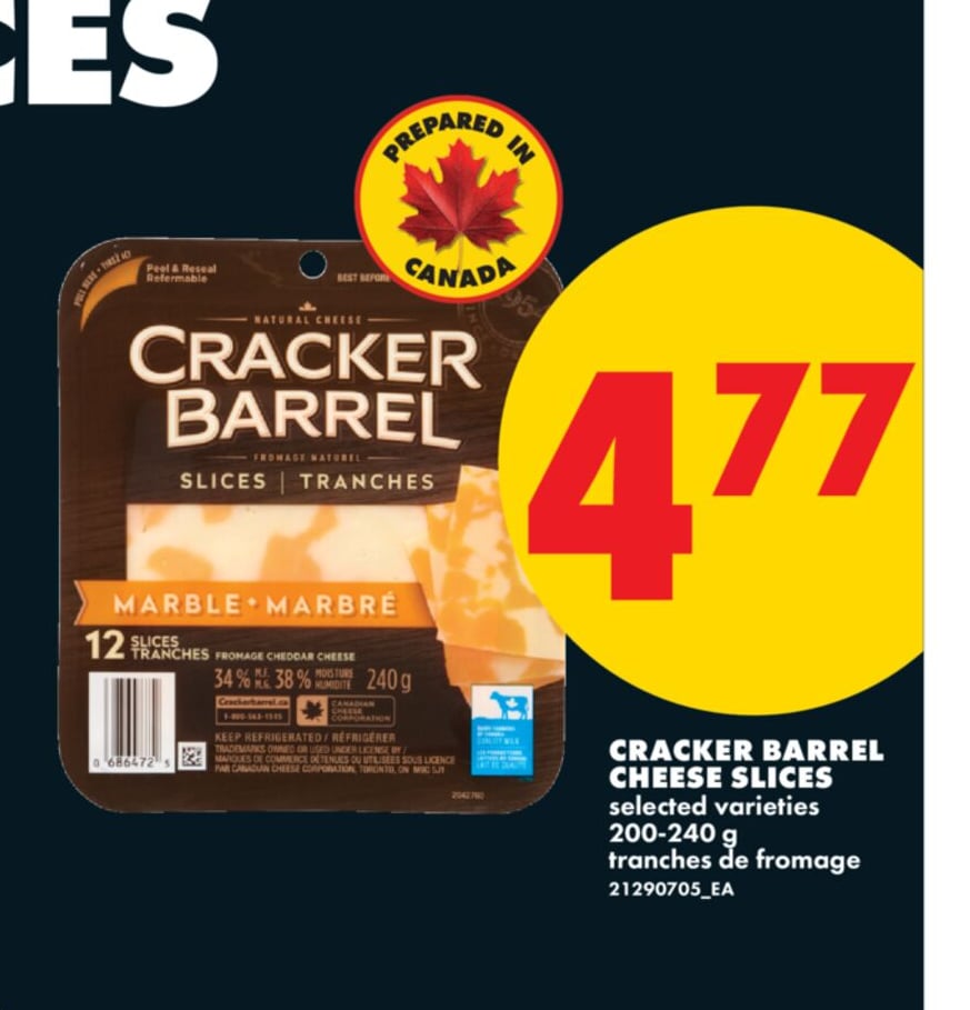 CRACKER BARREL CHEESE SLICES, 200-240 G