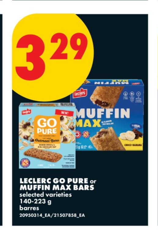 LECLERC GO PURE or MUFFIN MAX BARS, 140-223 G