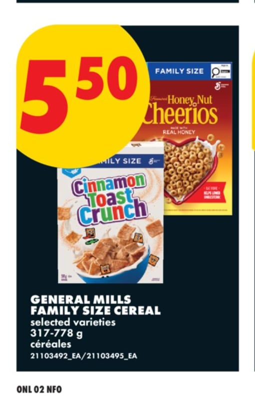 GENERAL MILLS FAMILY SIZE CEREAL, 317-778 G