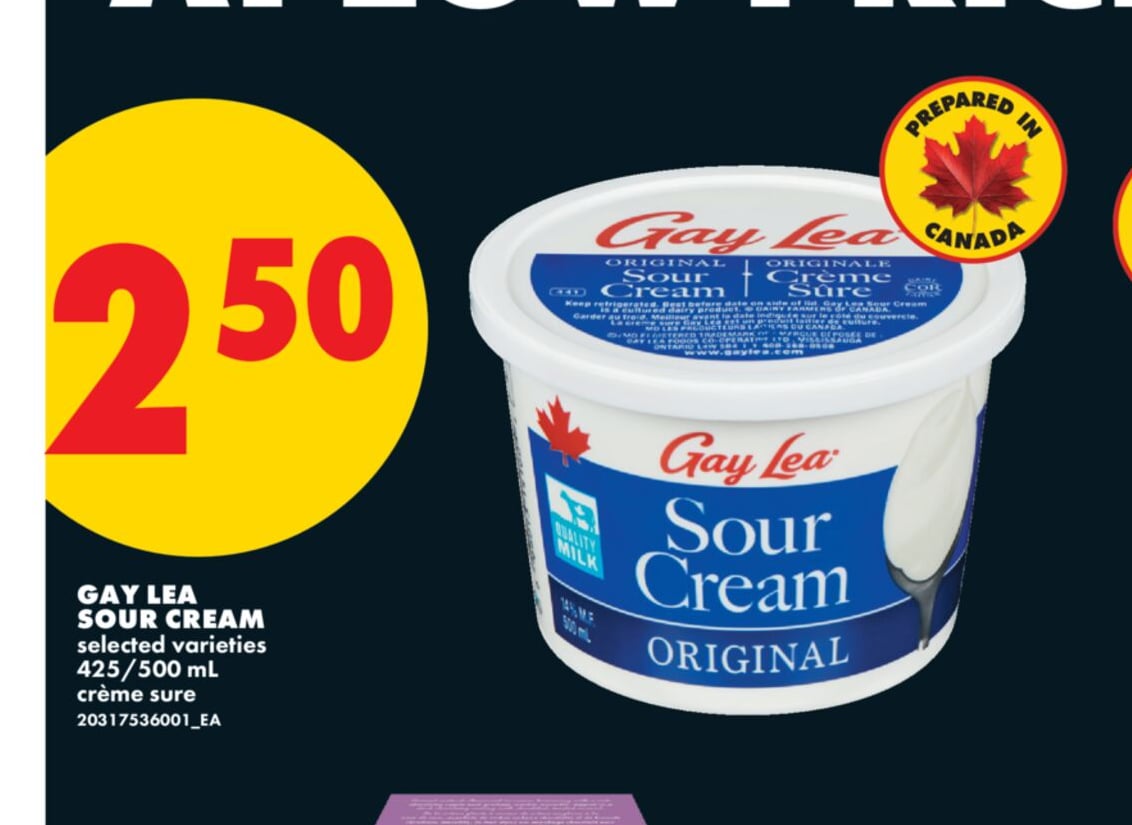 GAY LEA SOUR CREAM, 425/500 ML