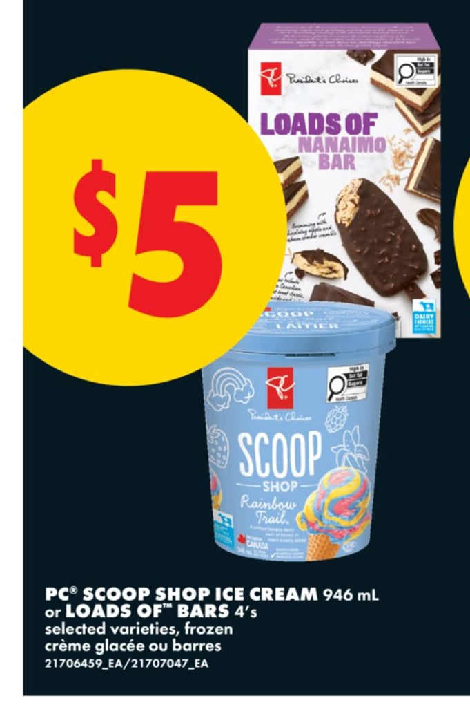 PC® SCOOP SHOP ICE CREAM 946 mL or LOADS OF BARS , 4's