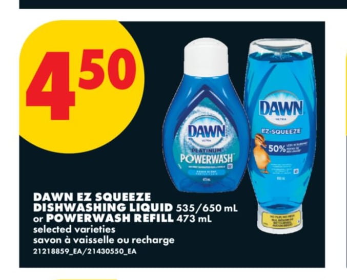 DAWN EZ SQUEEZE DISHWASHING LIQUID, 535/650 ML OR POWERWASH REFILL, 473 ML