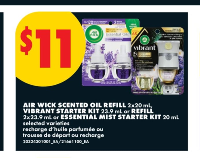 AIR WICK SCENTED OIL REFILL, 2X20 ML, VIBRANT STARTER KIT, 23.9 ML OR REFILL, 2X23.9 ML OR ESSENTIAL MIST STARTER KIT, 20 ML