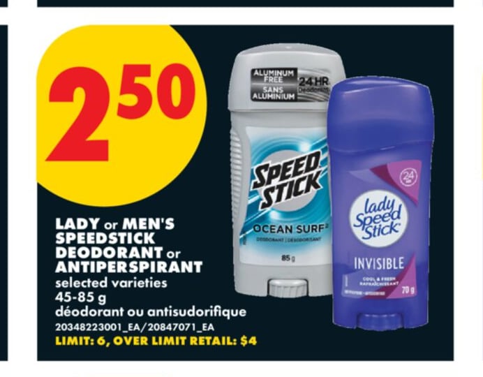 LADY OR MEN'S SPEEDSTICK DEODORANT OR ANTIPERSPIRANT, 45-85 G
