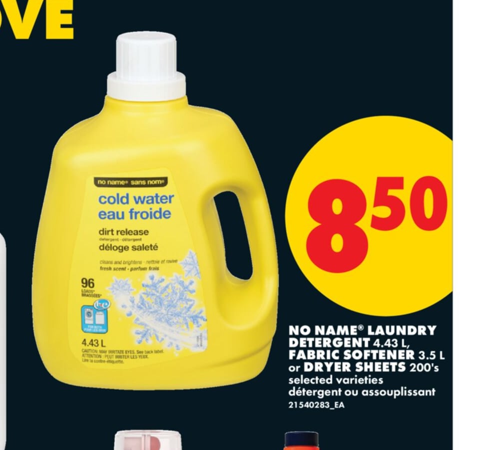 NO NAME® LAUNDRY DETERGENT, 4.43 L, FABRIC SOFTENER, 3.5 L OR DRYER SHEETS, 200'S