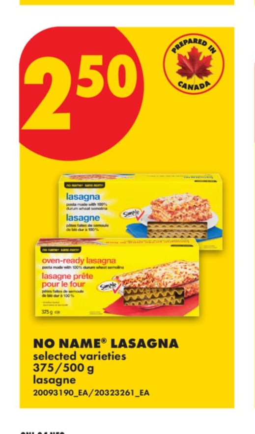 NO NAME® LASAGNA, 375/500 g