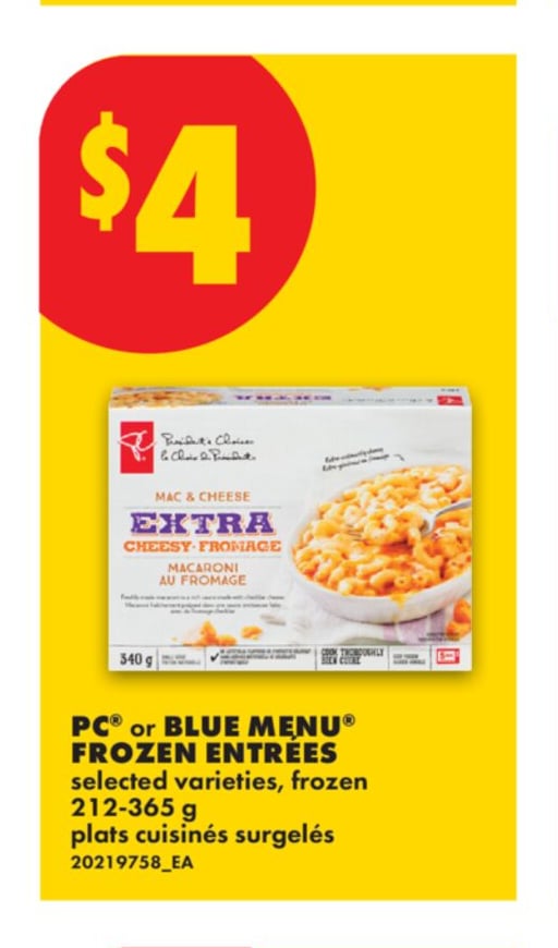 PC® OR BLUE MENU® FROZEN ENTRÉES, 212-365 G