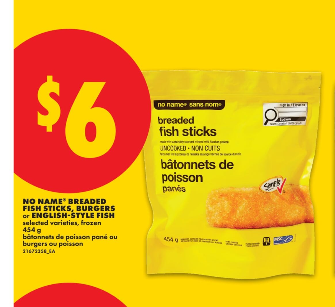 NO NAME® BREADED FISH STICKS, BURGERS OR ENGLISH-STYLE FISH, 454 G