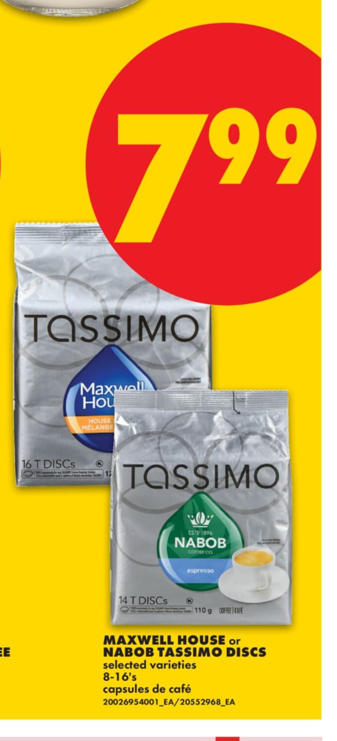 MAXWELL HOUSE OR NABOB TASSIMO DISCS, 8-16'S