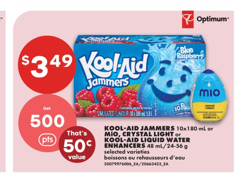 KOOL-AID JAMMERS, 10X180 ML OR MIO, CRYSTAL LIGHT OR KOOL-AID LIQUID WATER ENHANCERS, 48 ML/24-56 G
