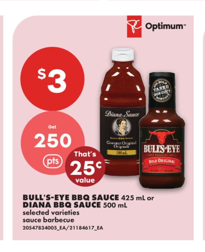 BULL'S-EYE BBQ SAUCE, 425 ML OR DIANA BBQ SAUCE, 500 ML