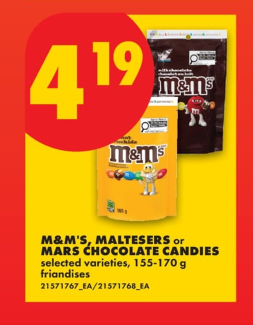 M&M'S, MALTESERS OR MARS CHOCOLATE CANDIES, 155-170 G