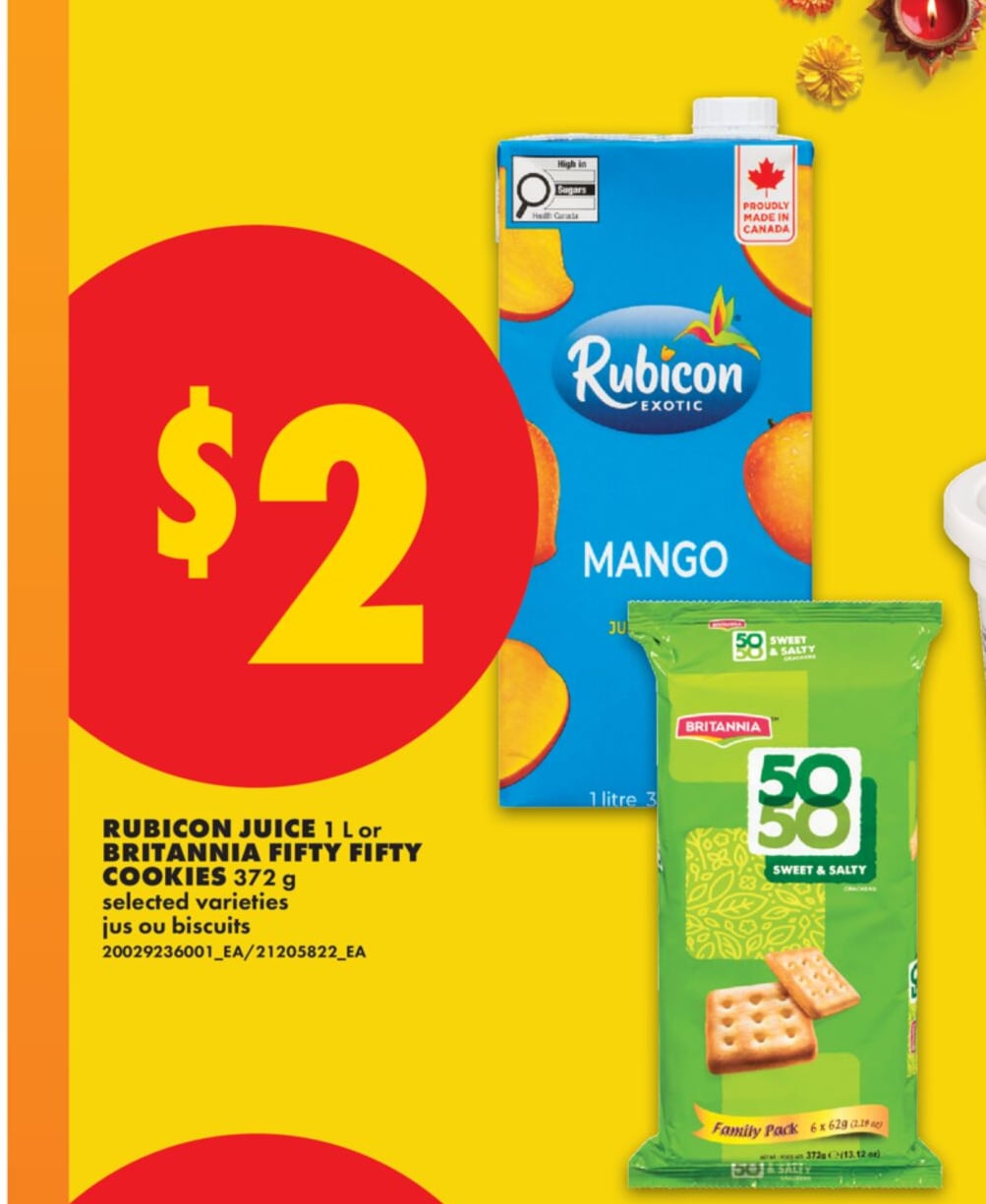 RUBICON JUICE, 1 L OR BRITANNIA FIFTY FIFTY COOKIES, 372 G