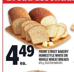 FRONT STREET BAKERY HOMESTYLE WHITE OR WHOLE WHEAT BREADS
