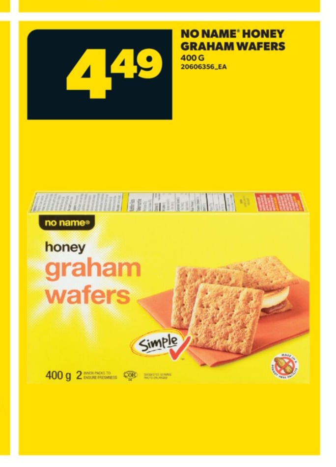 NO NAME® HONEY GRAHAM WAFERS, 400 G