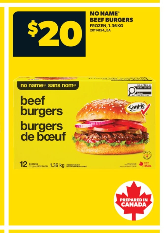 NO NAME® BEEF BURGERS, 1.36 KG