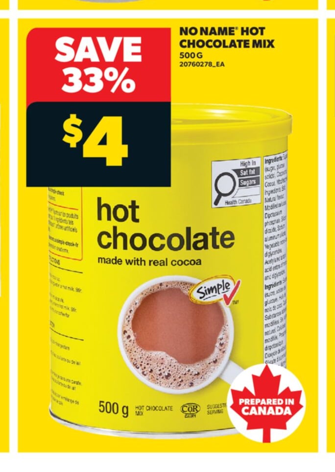 NO NAME® HOT CHOCOLATE MIX, 500 G