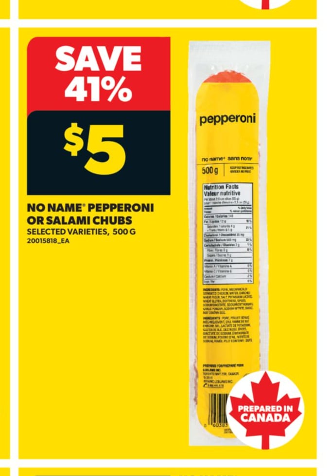 NO NAME® PEPPERONI OR SALAMI CHUBS, 500 G