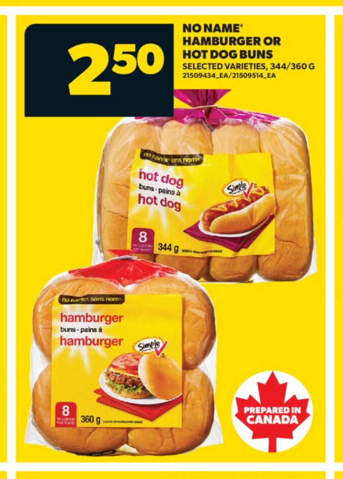NO NAME® HAMBURGER OR HOT DOG BUNS, 344/360 G