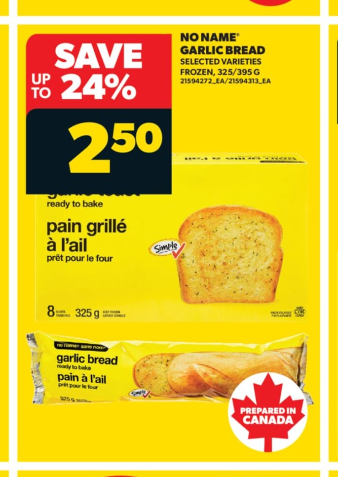 NO NAME® GARLIC BREAD, 325/395 G