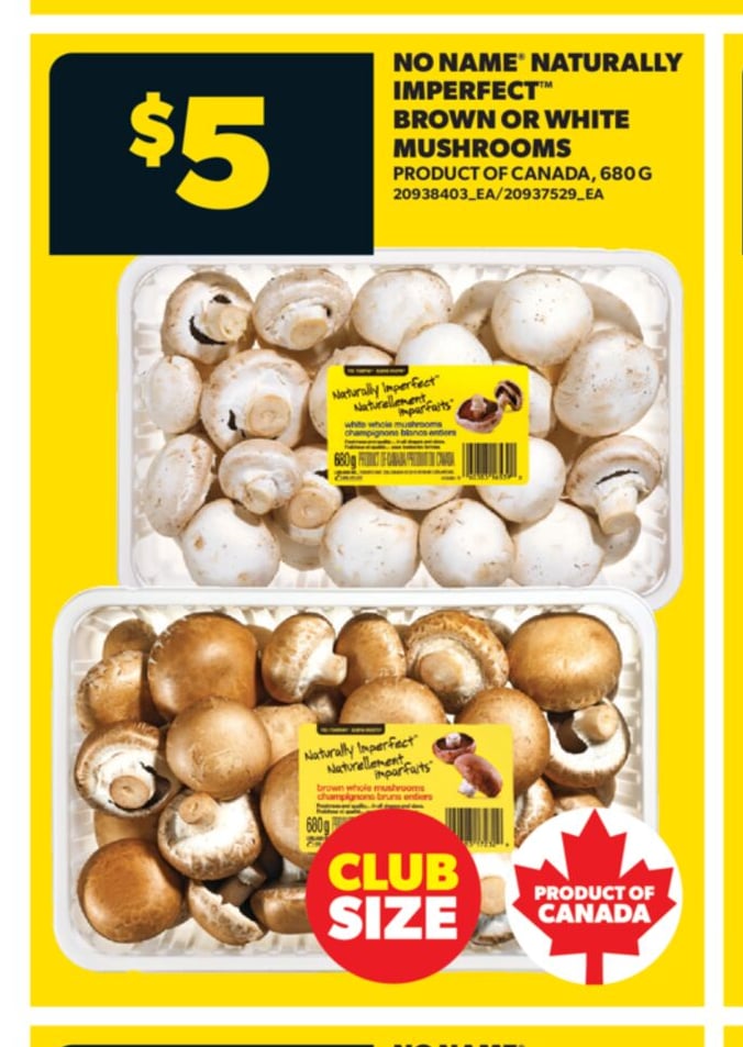 NO NAME® NATURALLY IMPERFECT™ BROWN OR WHITE MUSHROOMS, 680 G