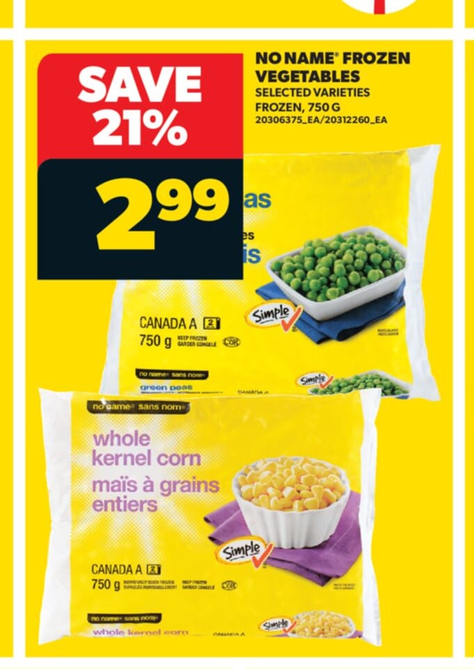 NO NAME® FROZEN VEGETABLES, 750 G