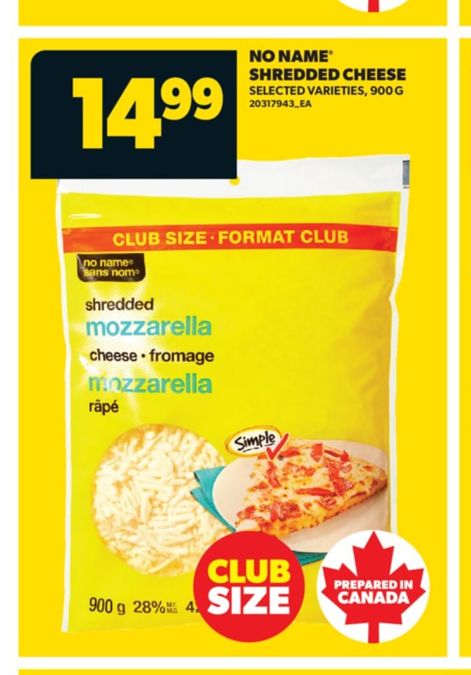 NO NAME® SHREDDED CHEESE, 900 G