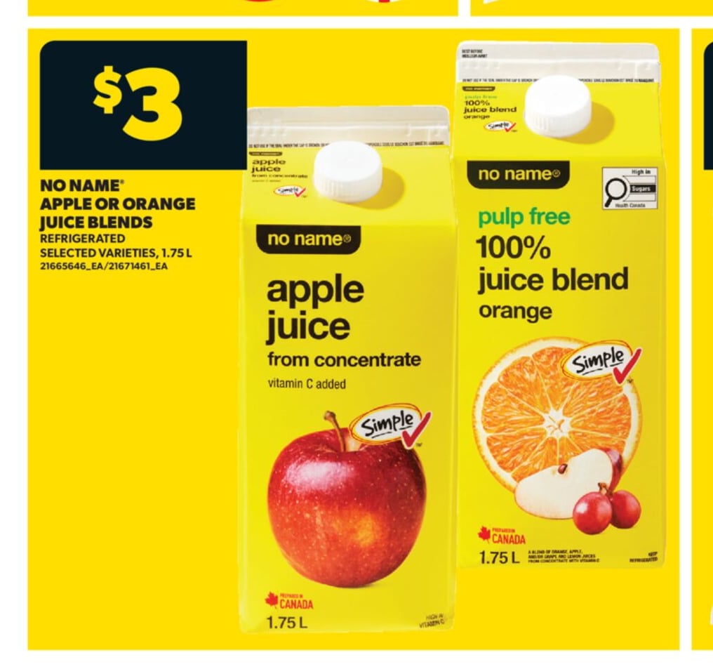 NO NAME™ APPLE OR ORANGE JUICE BLENDS, 1.75 L