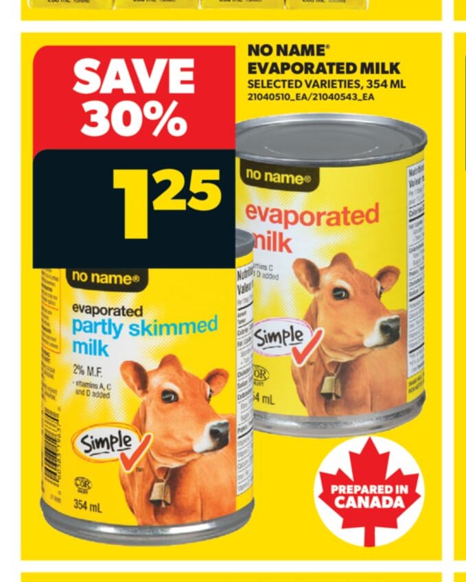 NO NAME® EVAPORATED MILK, 354 ML
