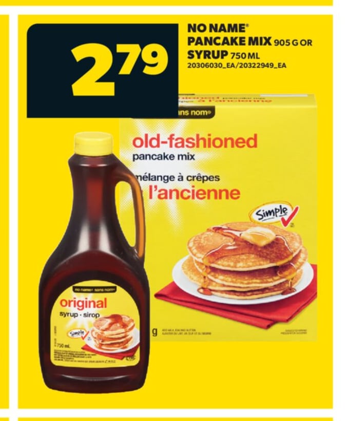 NO NAME® PANCAKE MIX, 905 G OR SYRUP, 750 ML
