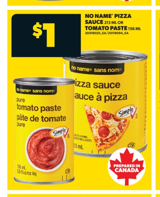 NO NAME® PIZZA SAUCE 213 ML OR TOMATO PASTE 156 ML