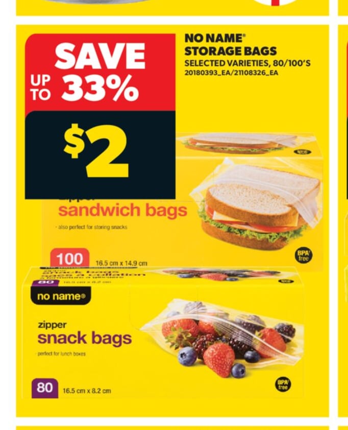NO NAME® STORAGE BAGS, 80/100'S