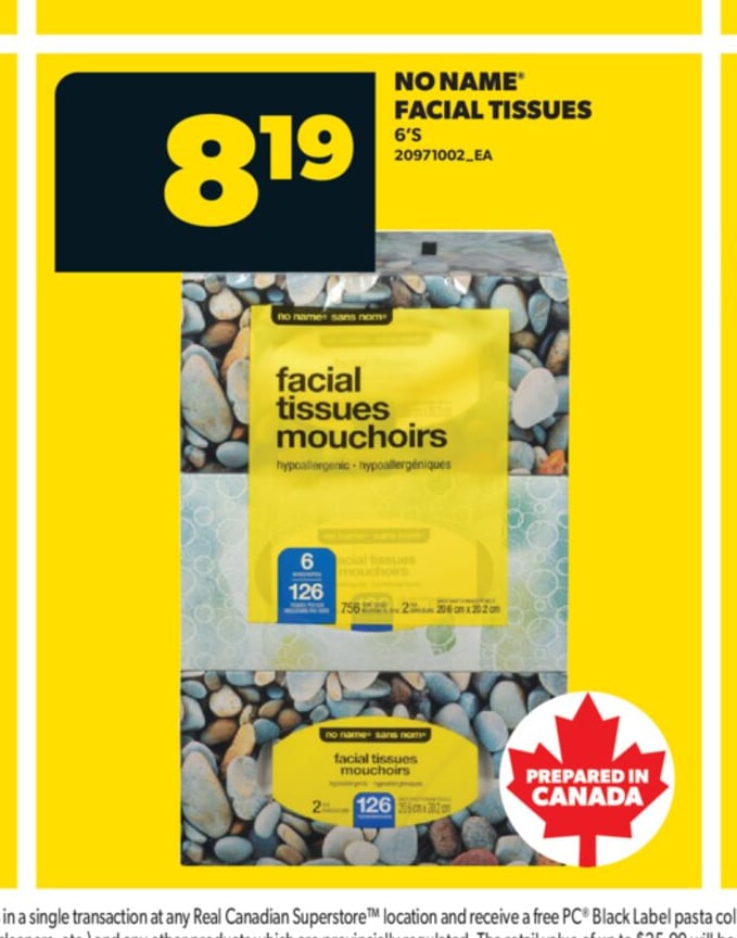 NO NAME® FACIAL TISSUES, 6'S