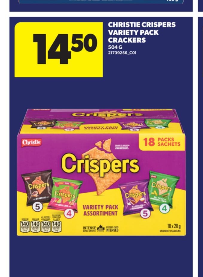 CHRISTIE CRISPERS VARIETY PACK CRACKERS, 504 G