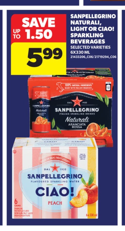 SANPELLEGRINO NATURALI, LIGHT OR CIAO! SPARKLING BEVERAGES, 6X330 ML