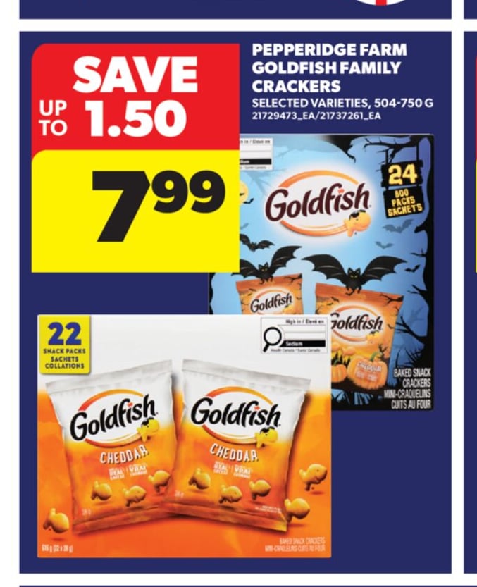 PEPPERIDGE FARM GOLDFISH FAMILY CRACKERS, 504-750 G