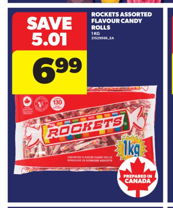 ROCKETS ASSORTED FLAVOUR CANDY ROLLS, 1 KG