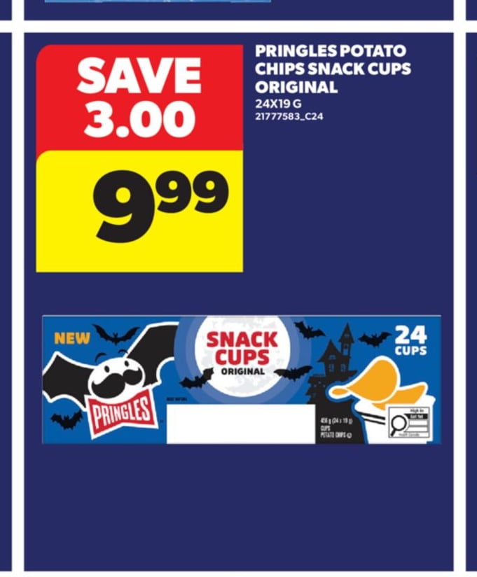 PRINGLES POTATO CHIPS SNACK CUPS ORIGINAL, 24X19 G
