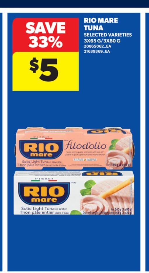 RIO MARE TUNA, 3X65 G/3X80 G
