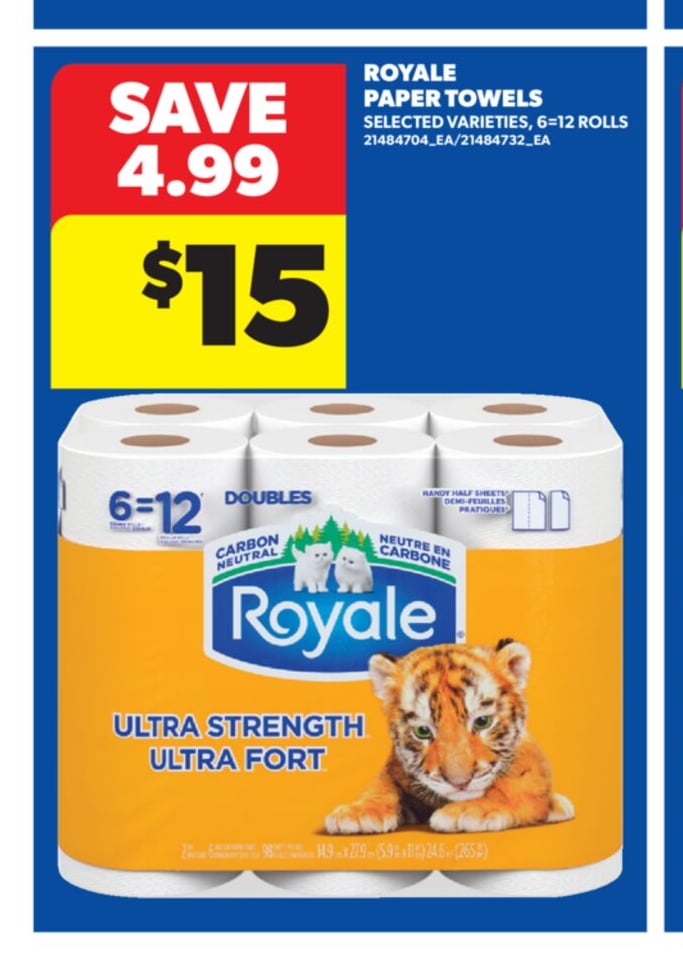 ROYALE PAPER TOWELS, 6=12 ROLLS