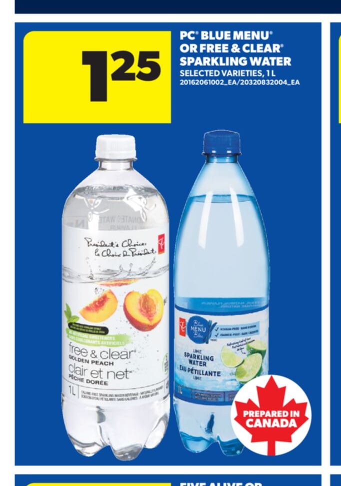 PC® BLUE MENU™ SPARKLING WATER OR FREE & CLEAR® SPARKLING WATER, 1 L