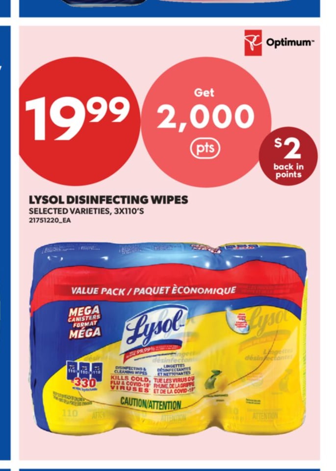 LYSOL DISINFECTING WIPES, 3X110'S