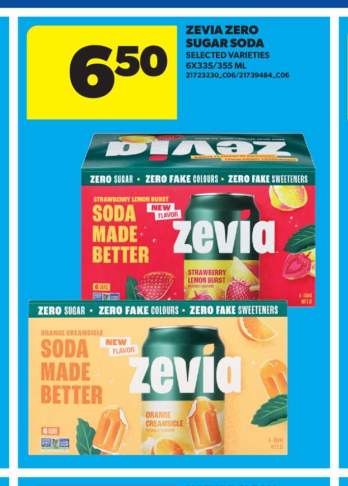 ZEVIA ZERO SUGAR SODA, 6X335/355 ML