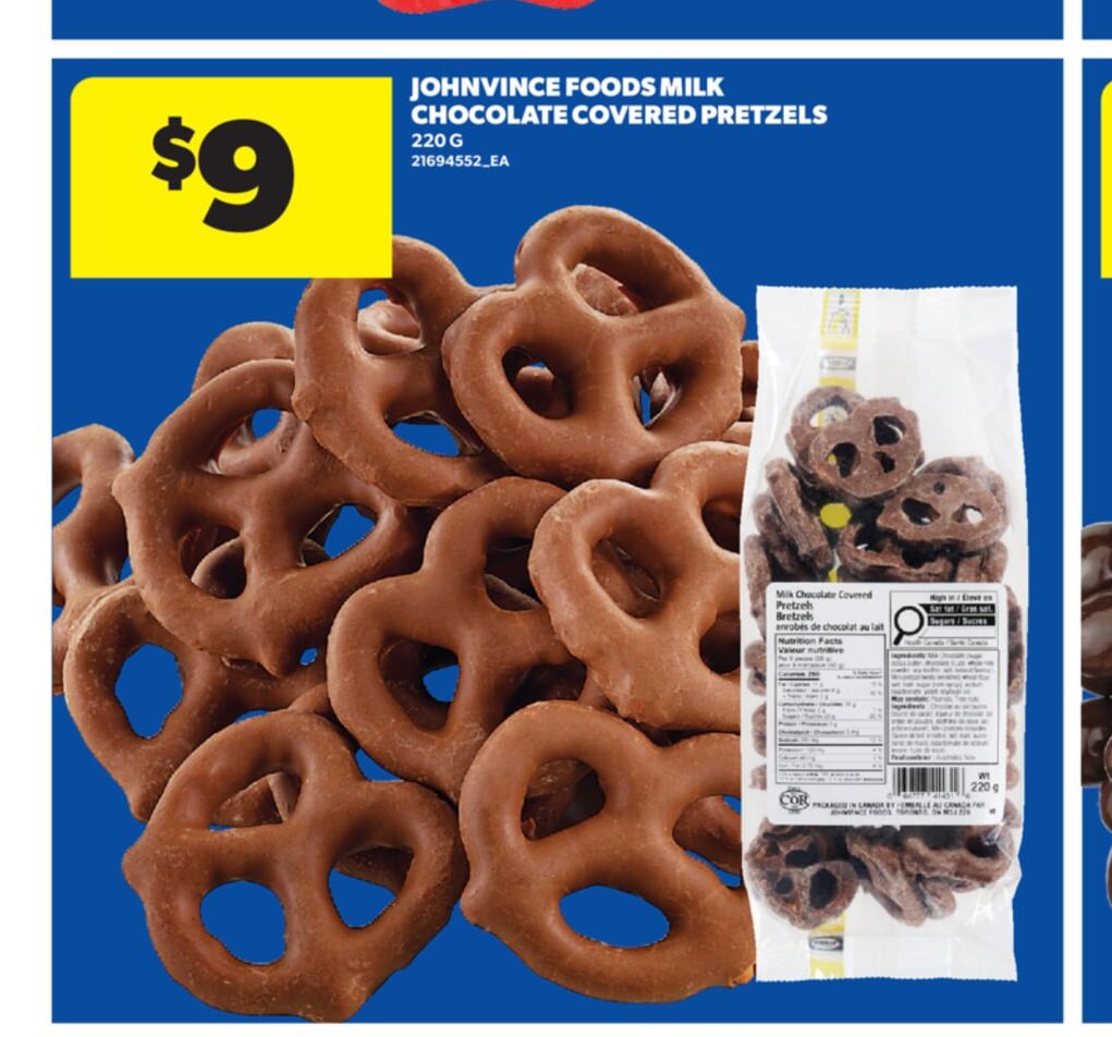 JOHNVINCE FOODS MILK CHOCOLATE COVERED PRETZELS, 220 G